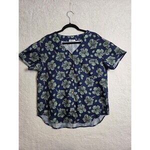Womens Rayon Blend Floral Button Front Blouse M Coastal Tropical Casual Top